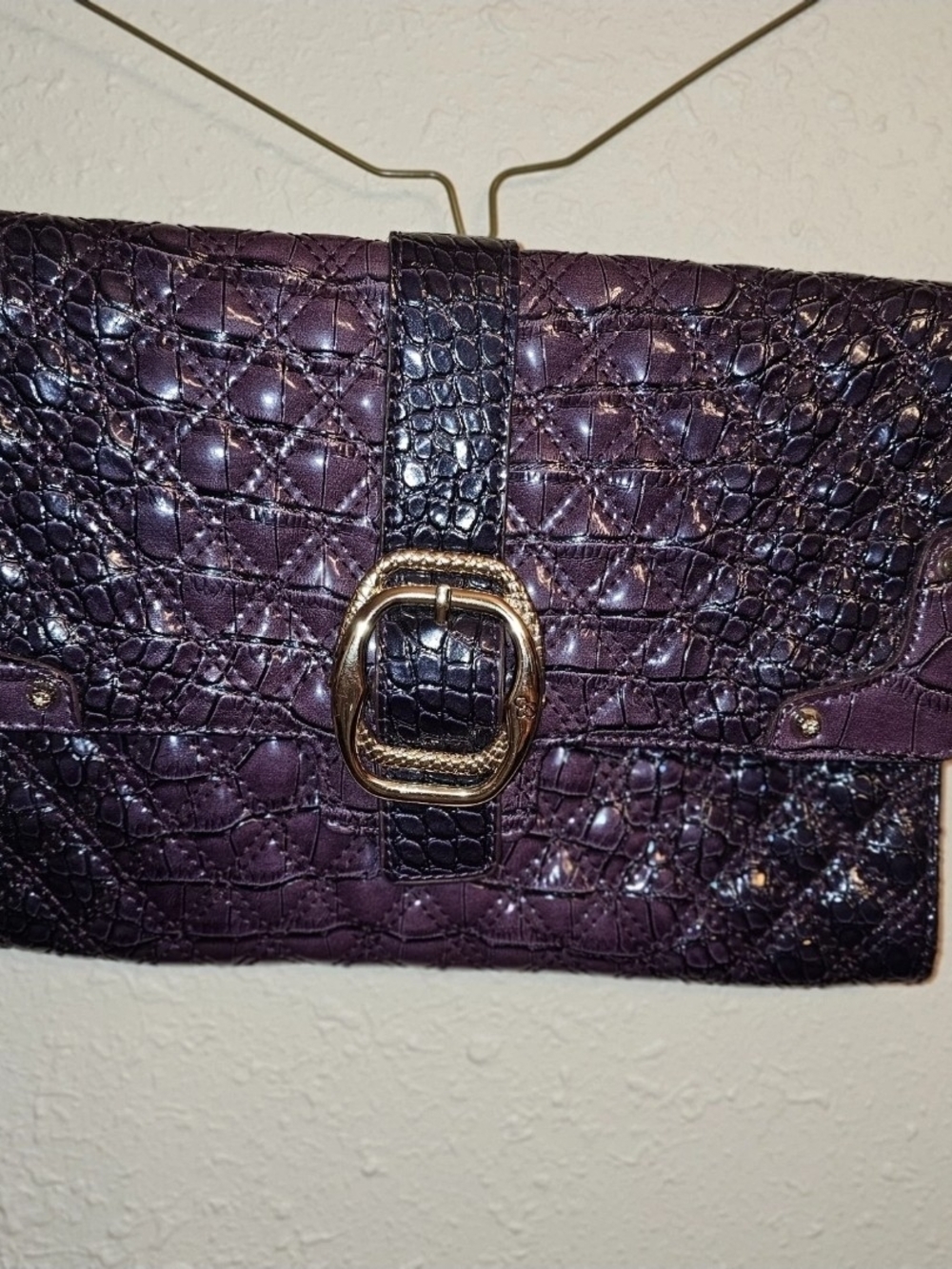 Jessica Simpson Purple Croc-Embossed Clutch with Gold Buckle